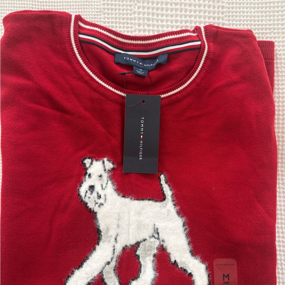 Tommy Hilfiger Red Crewneck Sweater with Dog Motif M